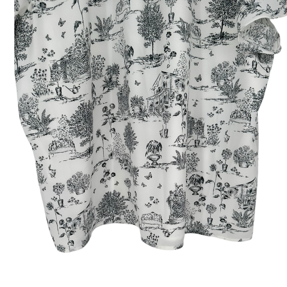 Sugarlips Renzo Toile Ruffle Blouse Short Flutter Sleeves size 2X Keyhole V Neck - Picture 7 of 11